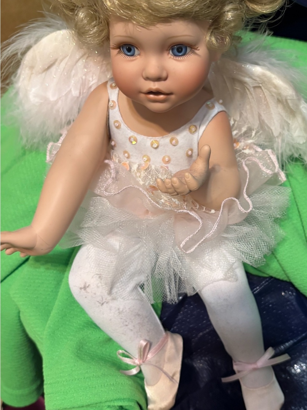 Porcelain Angel Doll in Pale Pink Tulle Outfit